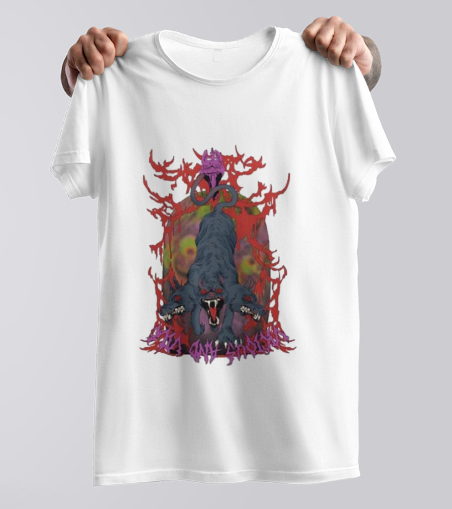 Cerberus Vicious And Psychedelic Flames T-Shirt