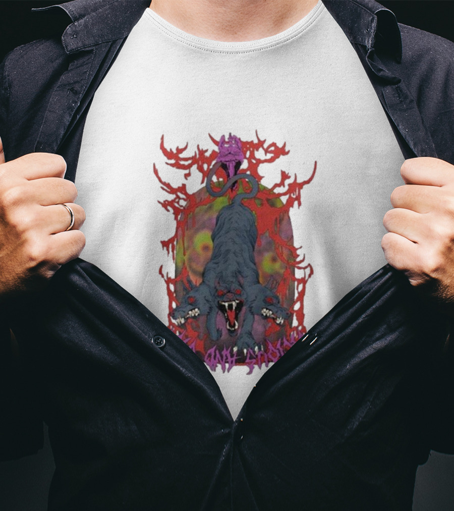 Cerberus Vicious And Psychedelic Flames T-Shirt