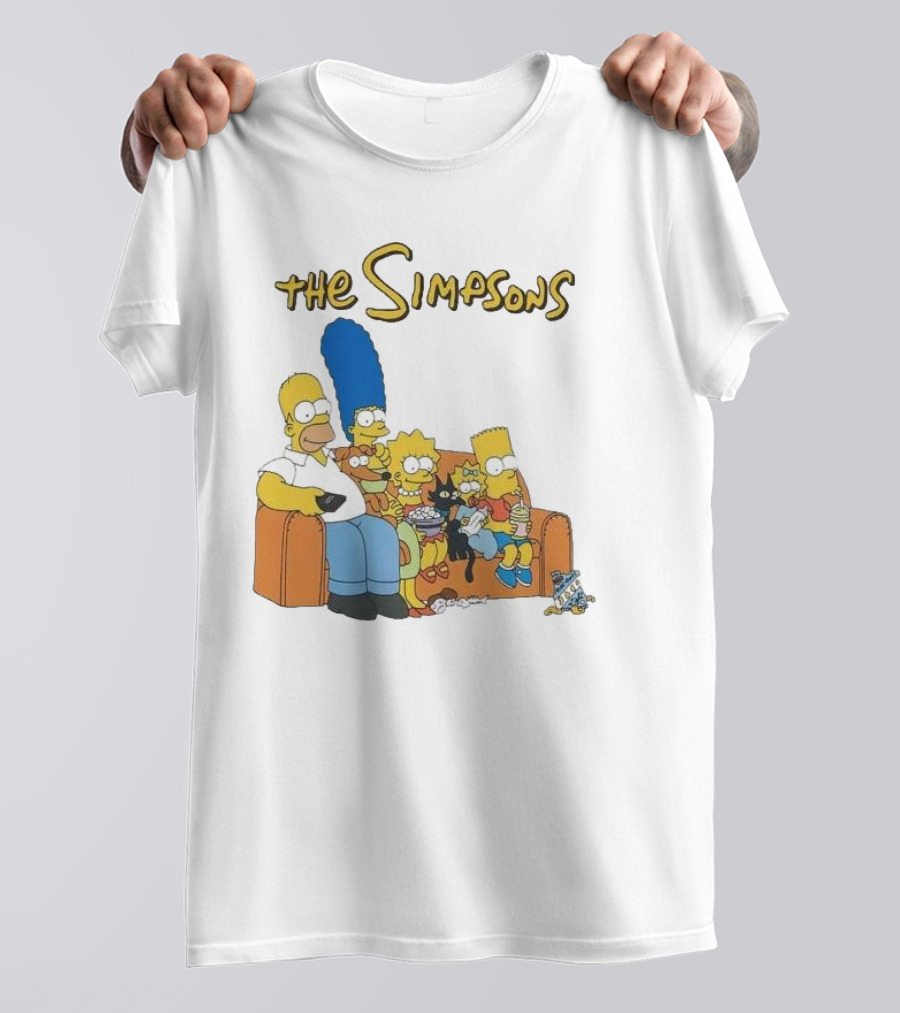 The Simpsons Couch Family Scene With Homer Marge Bart Lisa Maggie And Pets T-Shirt