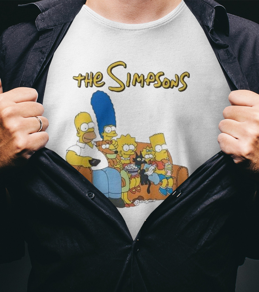 The Simpsons Couch Family Scene With Homer Marge Bart Lisa Maggie And Pets T-Shirt