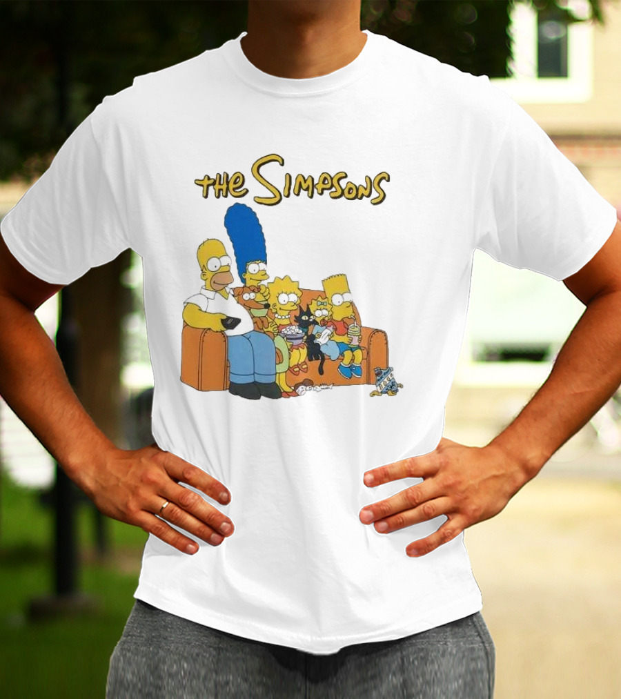 The Simpsons Couch Family Scene With Homer Marge Bart Lisa Maggie And Pets T-Shirt