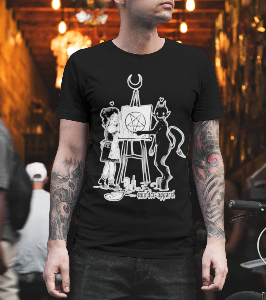Girl And Satan Paint Night Murder Apparel Pentagram T-Shirt