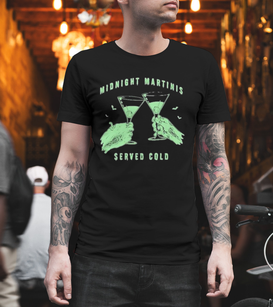 Midnight Martinis Served Cold Zombie Hands Cheers T-Shirt