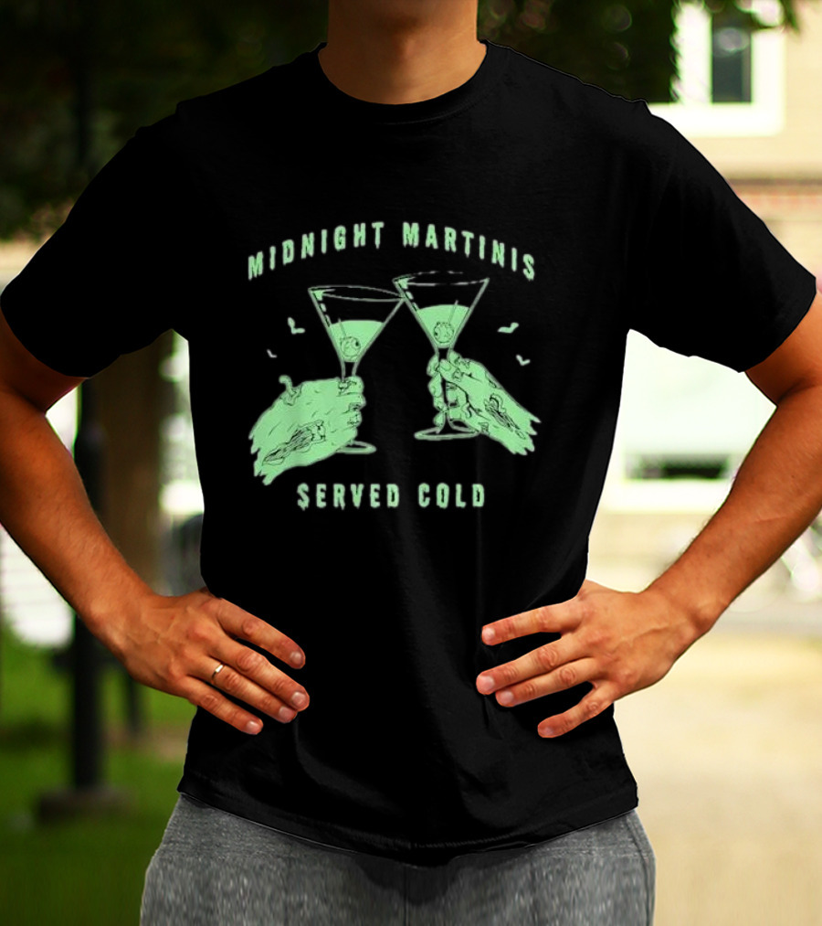 Midnight Martinis Served Cold Zombie Hands Cheers T-Shirt