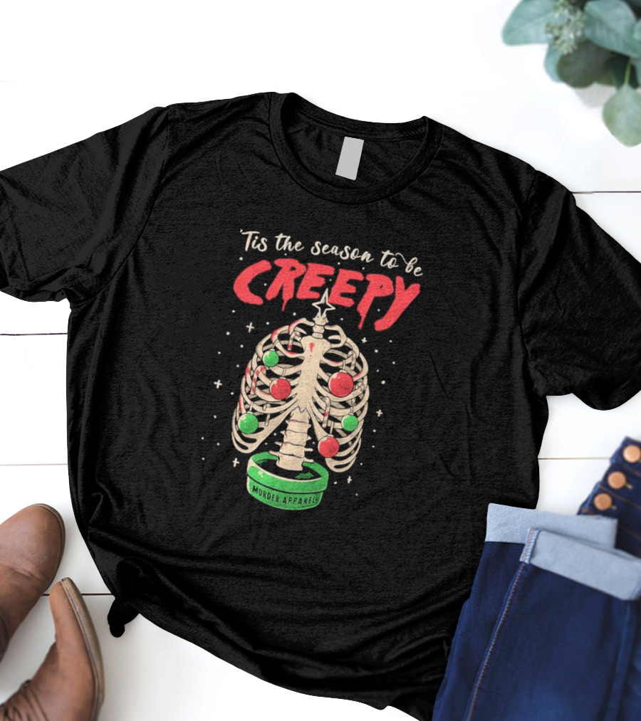 Tis The Season To Be Creepy Murder Apparals Christmas Skeleton Pine Tree T-Shirt