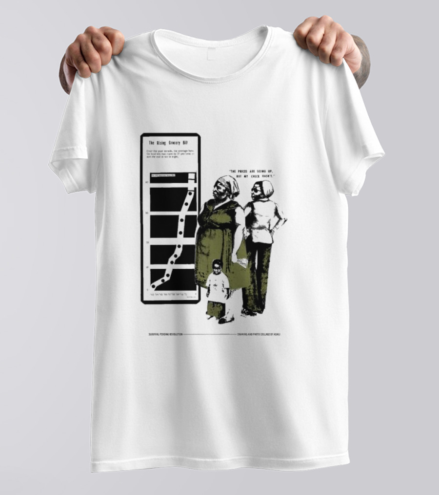 The Rising Grocery Bill The Prices Are Going Up But My Check Hasn’t Survival Pending Revolution Drawing And Photo Collage By Kali T-Shirt