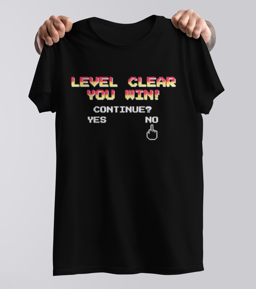 Level Clear You Win Continue Yes No 8-Bit Retro Gaming Humor T-Shirt