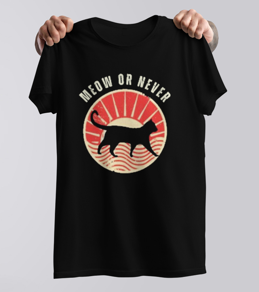 Meow Or Never Retro Sunset Cat T-Shirt