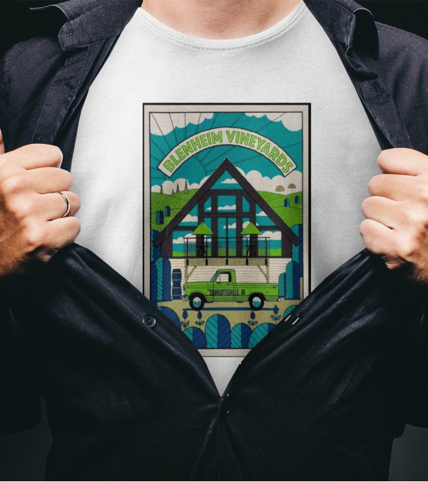 Dave Matthews Band Blenheim Vineyards Charlottesville VA Vintage Truck Vineyard Scene T-Shirt