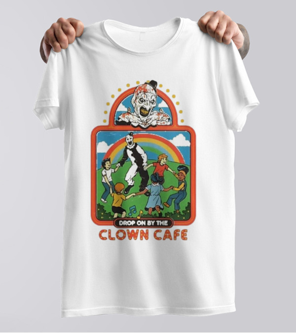 Drop On By The Clown Cafe Rainbow Clown Kids Circle T-Shirt