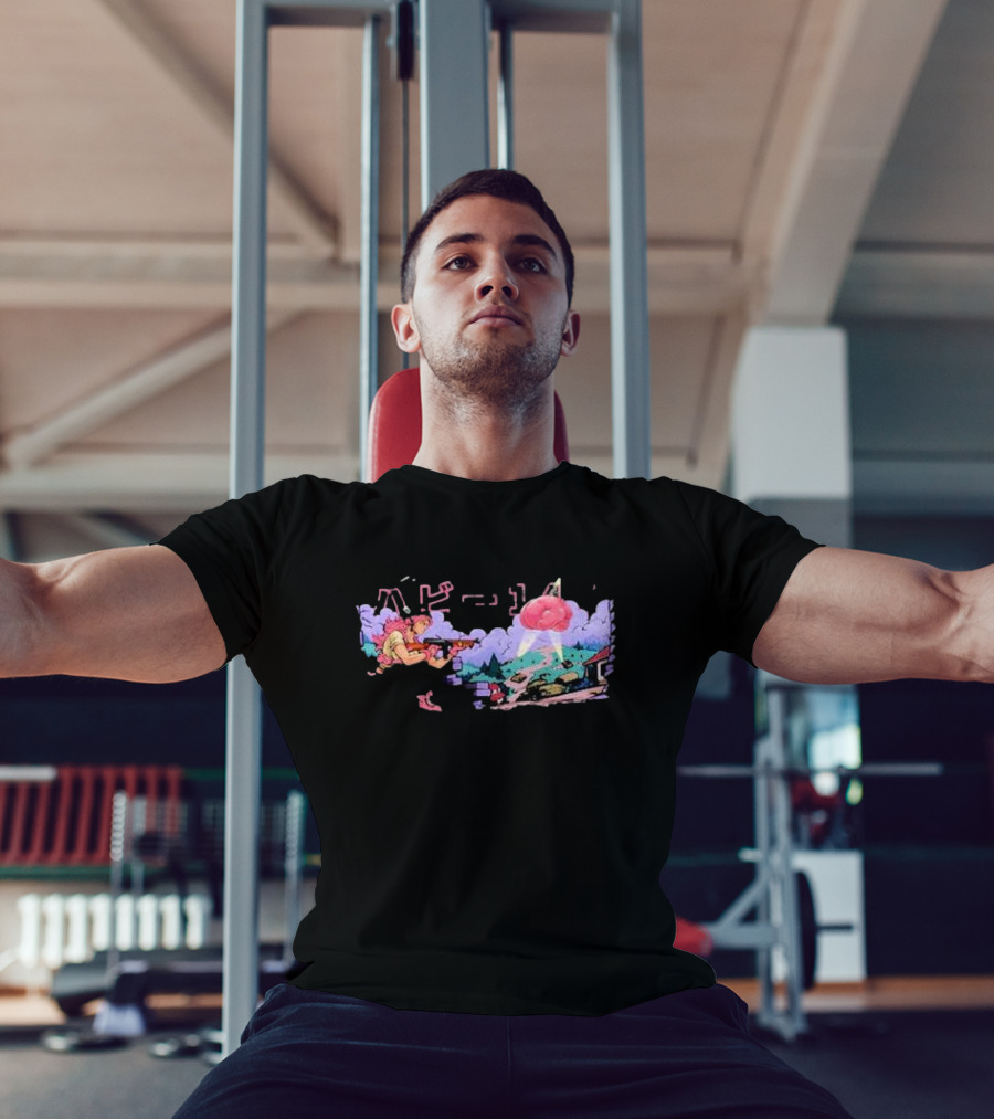 Gamer Supps Waifu Cups X Habie Sci-Fi Battle Scene With Laser And Floating Brain T-Shirt