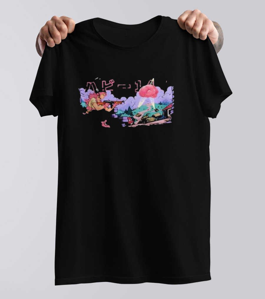 Gamer Supps Waifu Cups X Habie Sci-Fi Battle Scene With Laser And Floating Brain T-Shirt