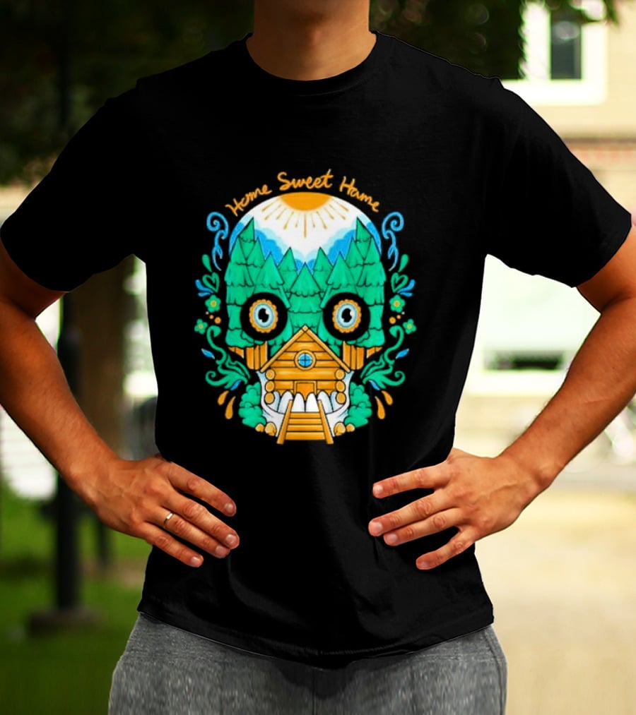 Home Sweet Home Nature Skull With Cabin In Spooky Atmosphere T-Shirt