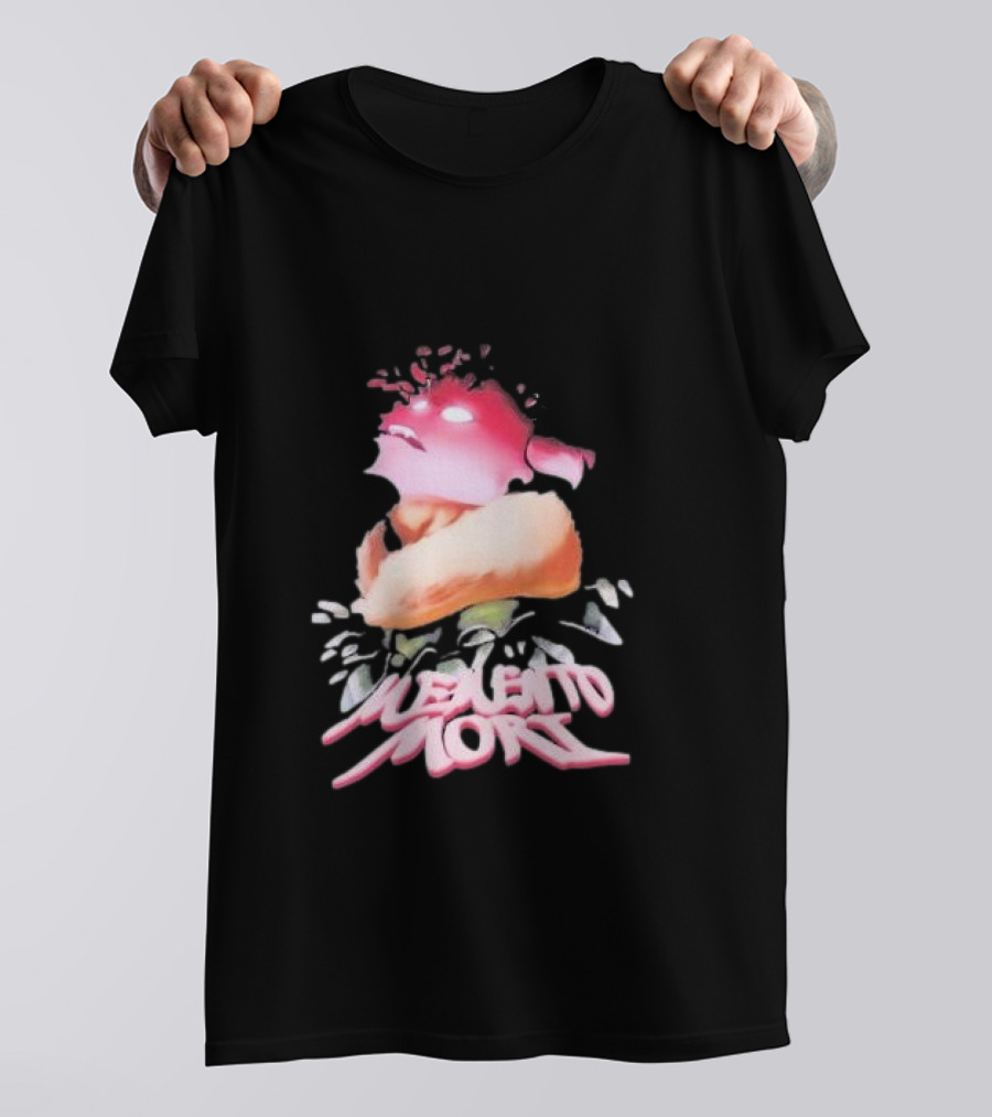 Memento Mori Floral Neon Character With Fur And Glowing Eyes T-Shirt