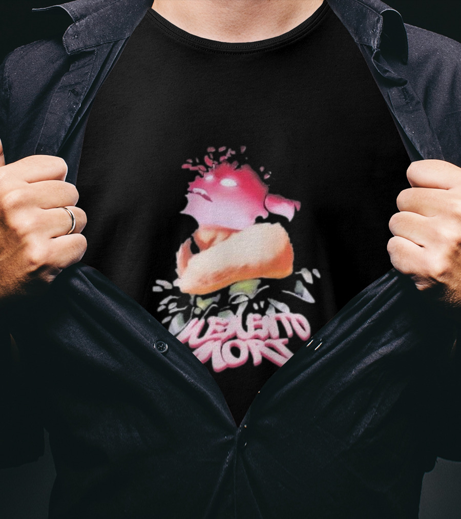 Memento Mori Floral Neon Character With Fur And Glowing Eyes T-Shirt