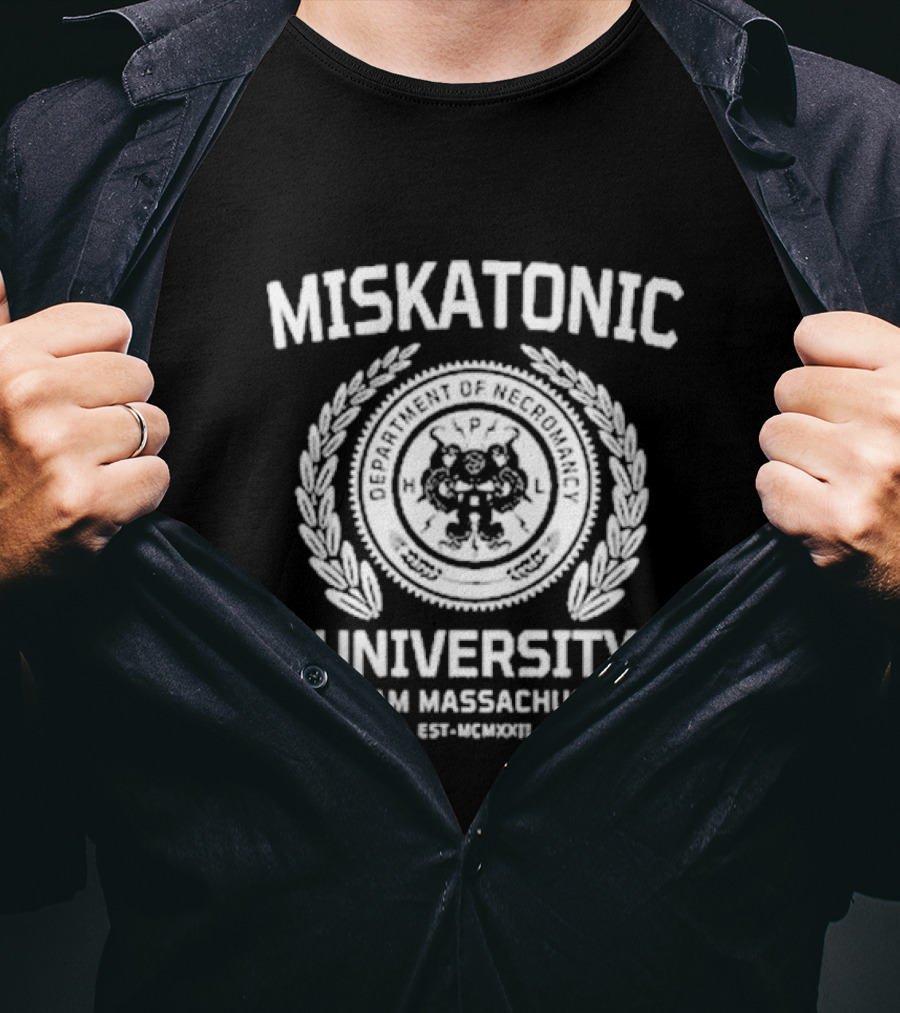 Miskatonic University Department Of Necromancy Arkham Massachusetts Est MCMXXII T-Shirt