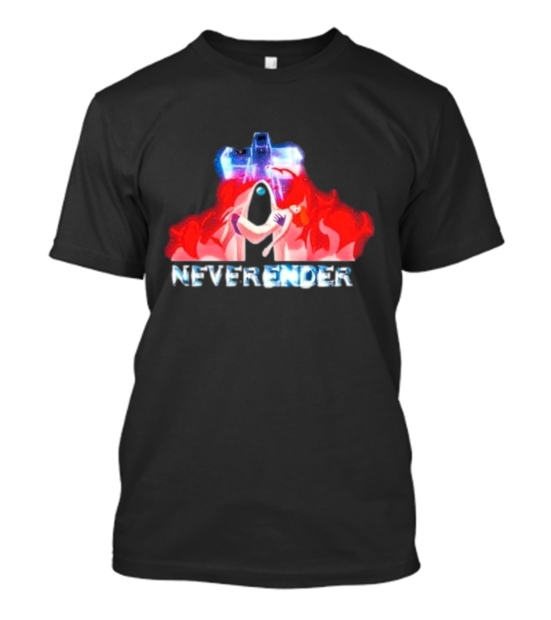 Neverender Spaceship And Mysterious Figure With Fiery T-Shirt
