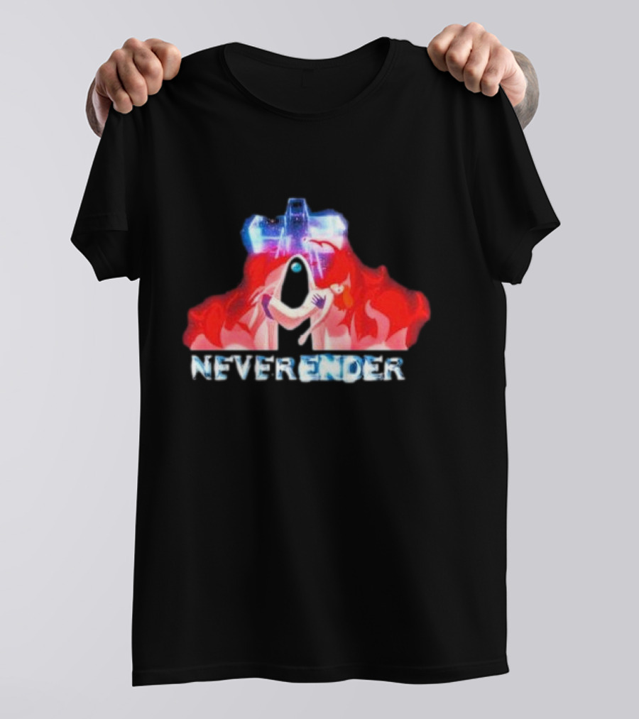 Neverender Spaceship And Mysterious Figure With Fiery T-Shirt