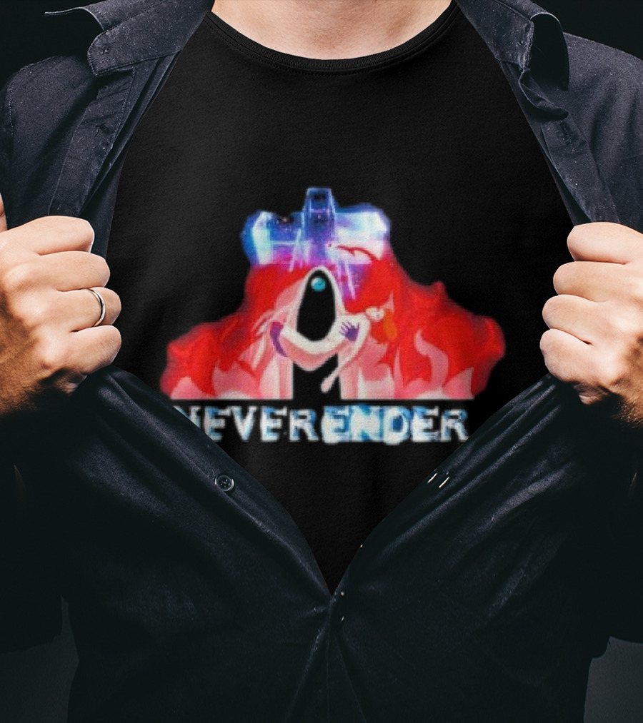 Neverender Spaceship And Mysterious Figure With Fiery T-Shirt