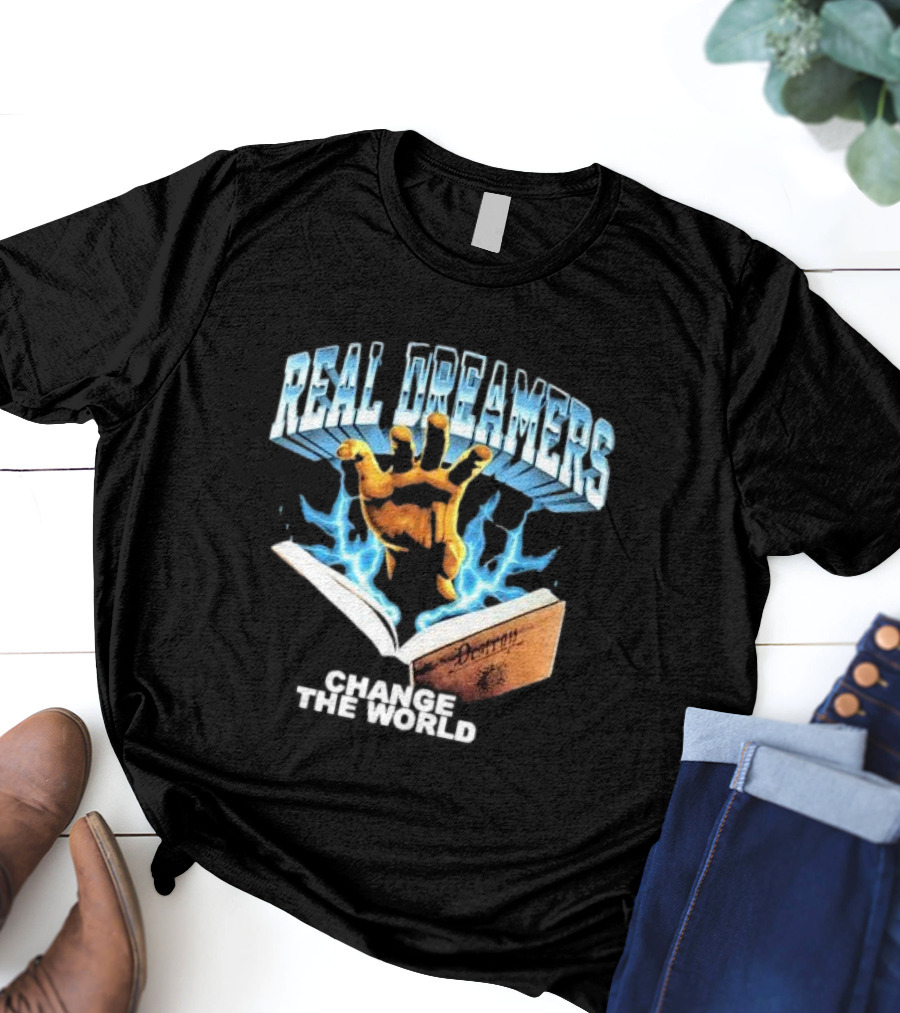 REAL DREAMERS HAND OF CHANGE THE WORLD POETRY BOOK LIGHTNING T-Shirt