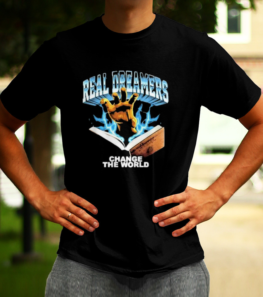 REAL DREAMERS HAND OF CHANGE THE WORLD POETRY BOOK LIGHTNING T-Shirt