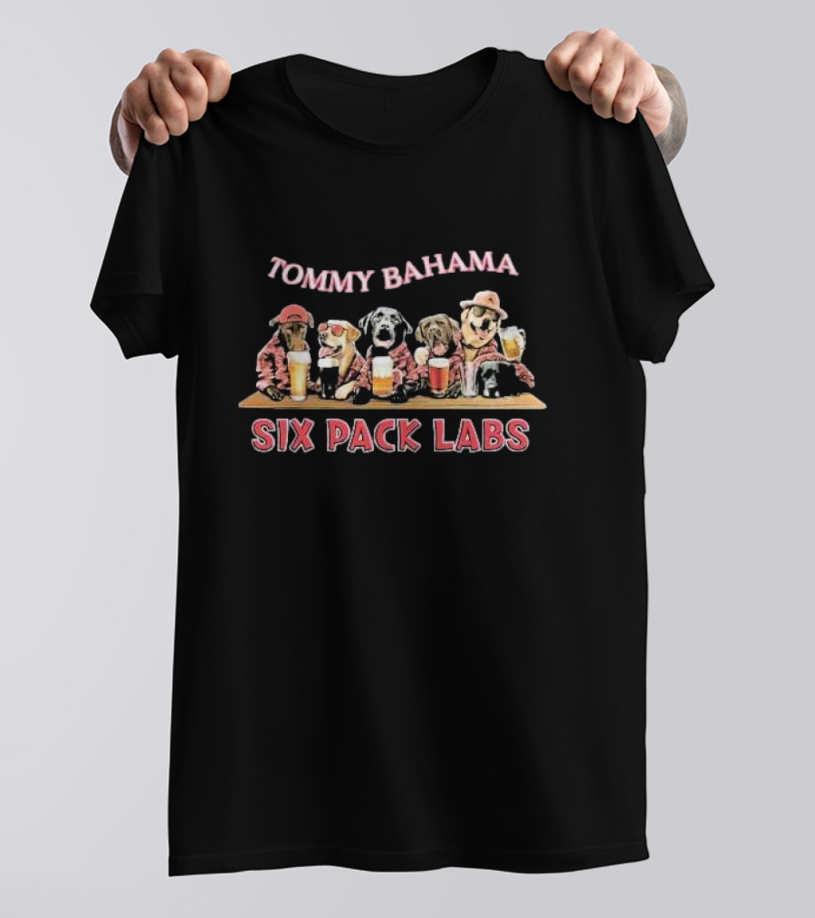 Tommy Bahama Six Pack Labs With Beer-Drinking Labrador Dogs T-Shirt