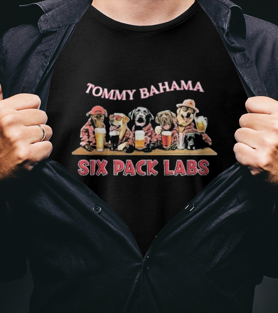 Tommy Bahama Six Pack Labs With Beer-Drinking Labrador Dogs T-Shirt