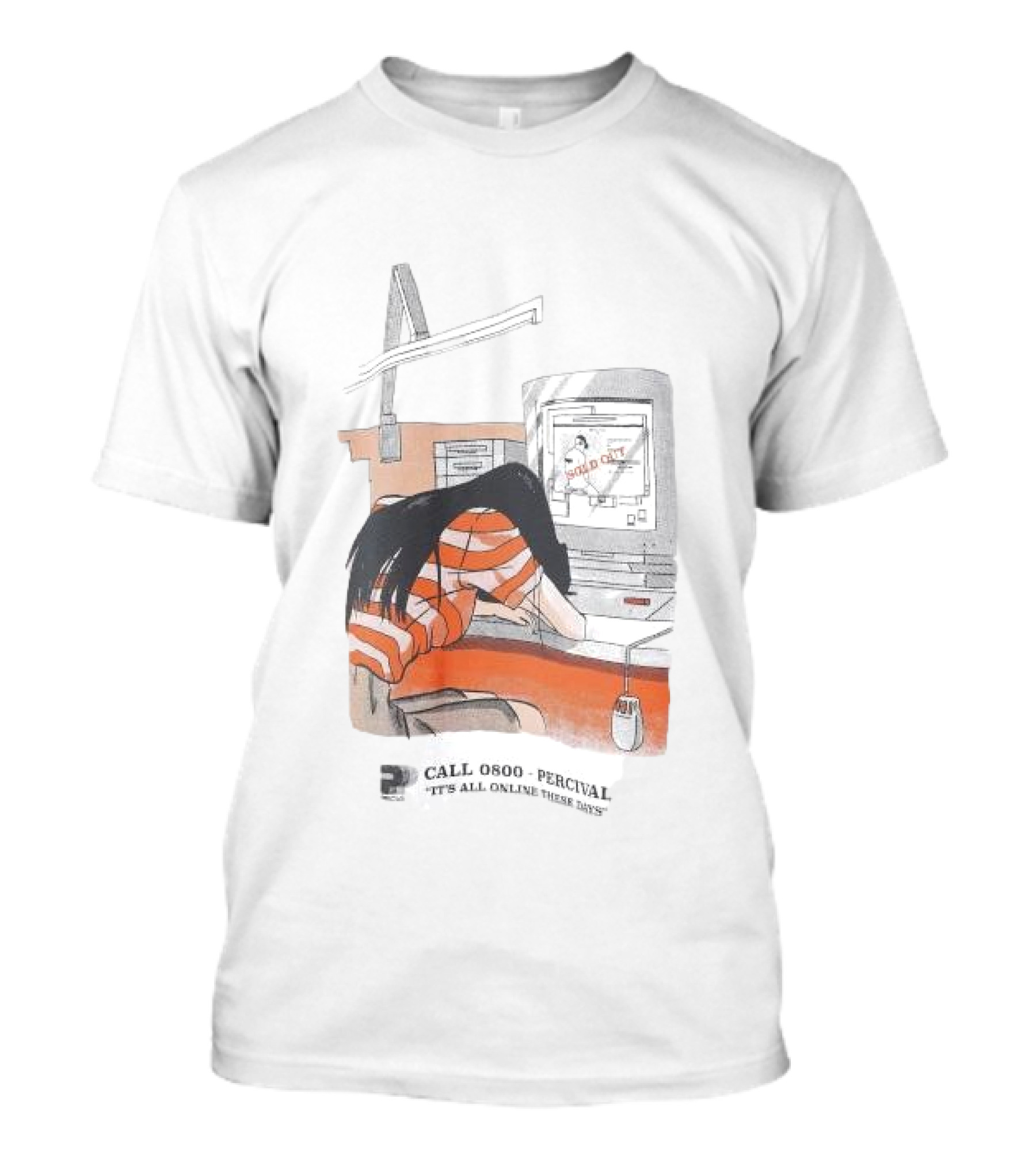 Call 0800 Percival It's All Online These Days Computer Graphic Stripe T-Shirt