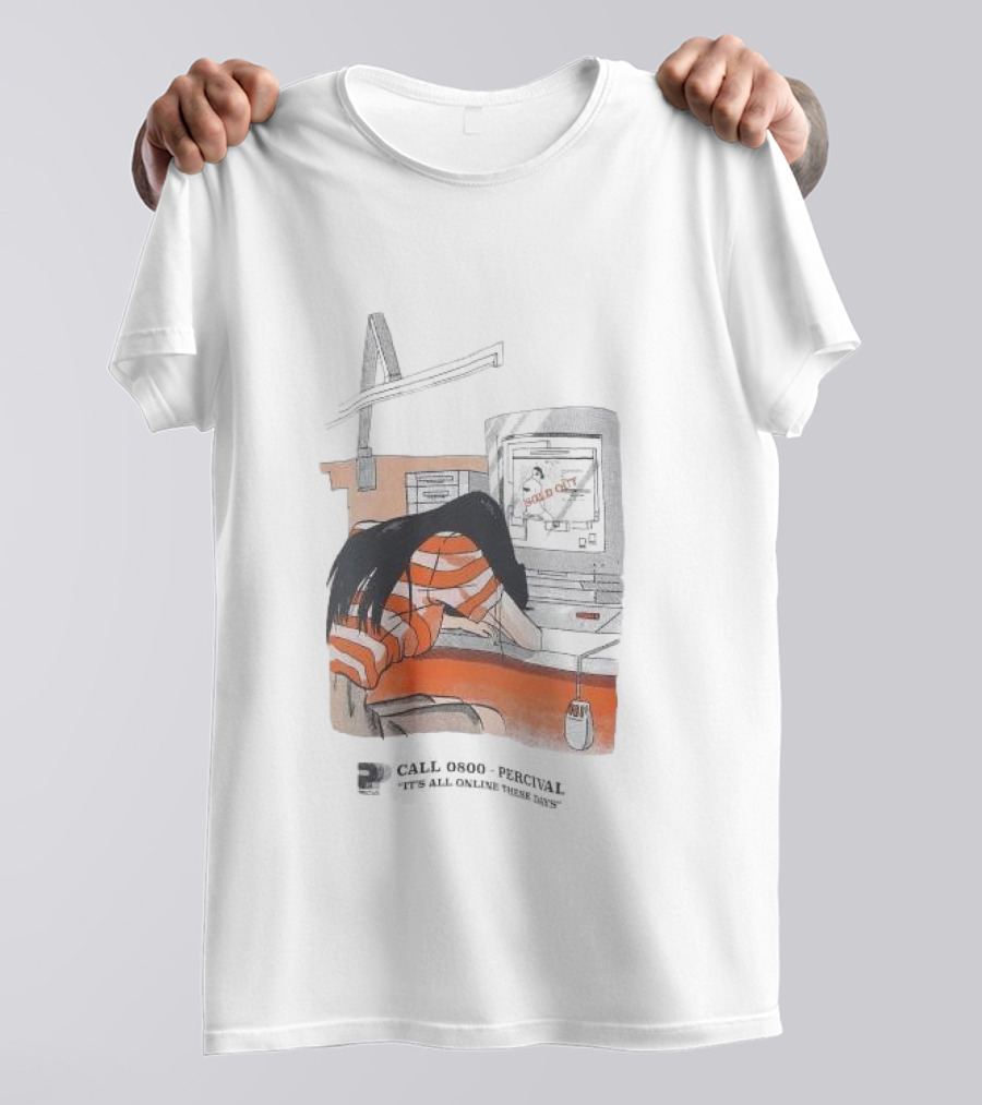 Call 0800 Percival It's All Online These Days Computer Graphic Stripe T-Shirt