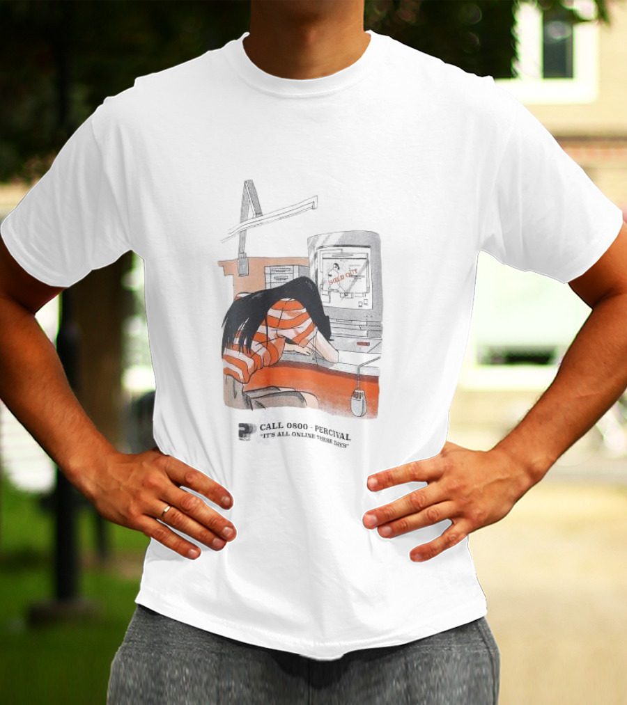 Call 0800 Percival It's All Online These Days Computer Graphic Stripe T-Shirt