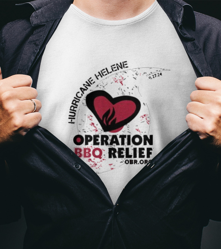 Hurricane Helene Operation BBQ Relief OBR.org Heart Flame 9.27.24 T-Shirt