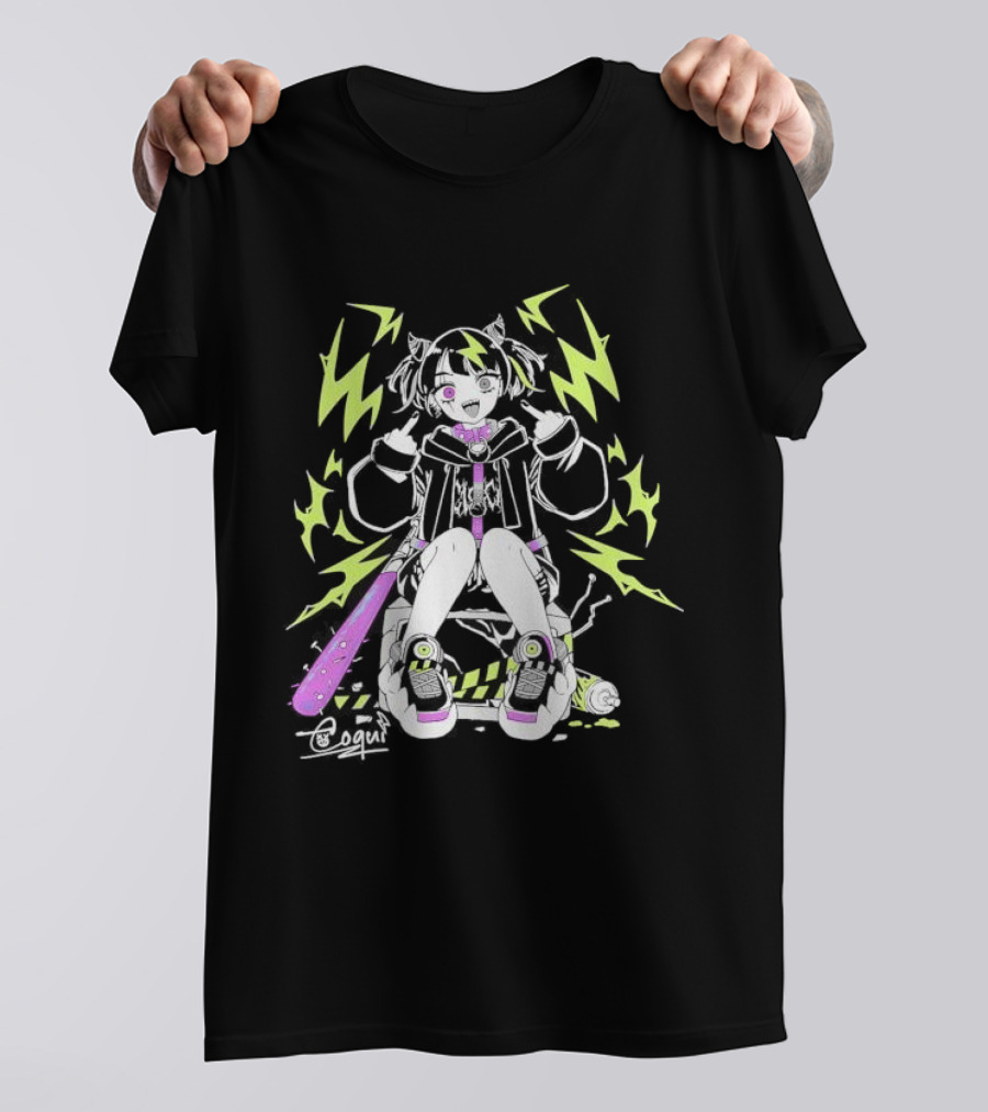 Coqui Delinquent Frog Vtuber With Purple Bat And Lightning T-Shirt