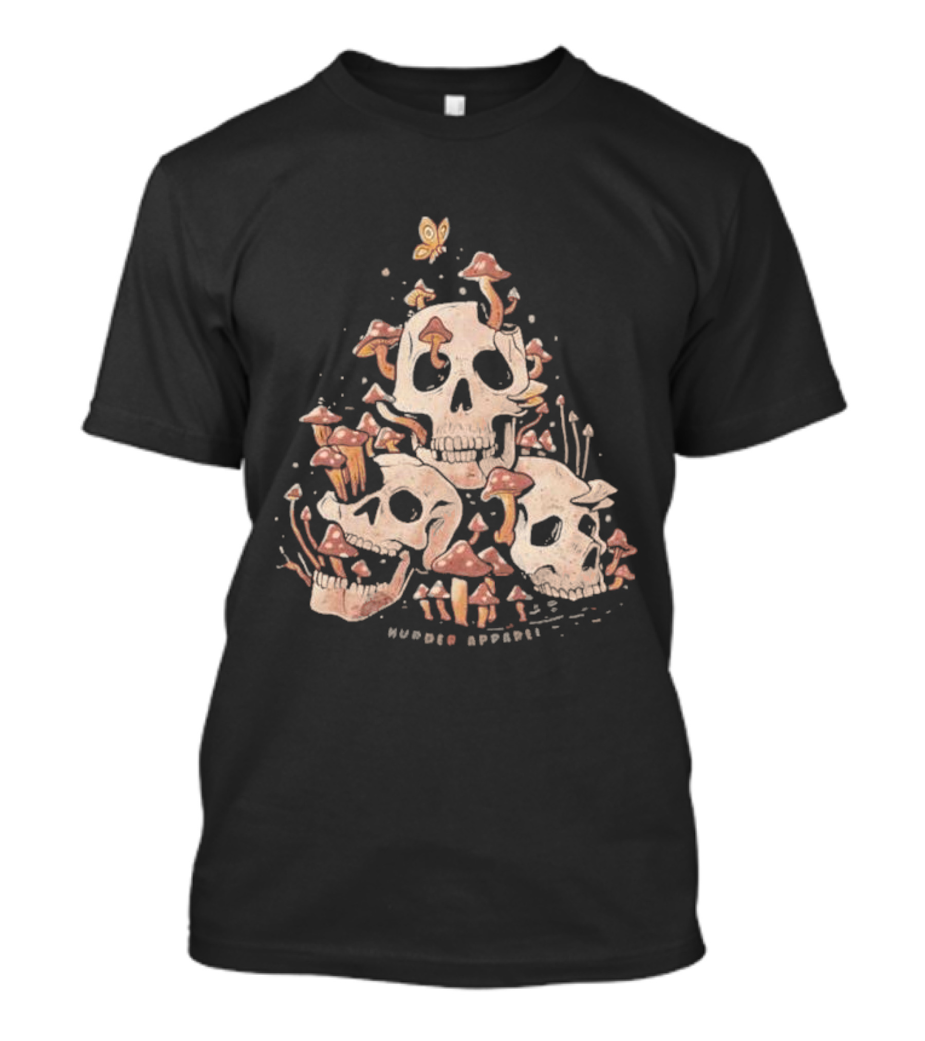 Skulls And Fungi Mushroom Murder Butterfly T-Shirt