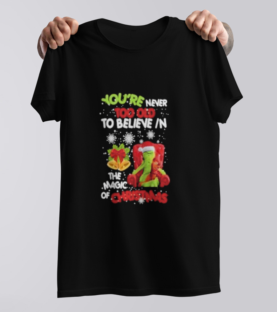 You're Never Too Old To Believe In The Magic Of Christmas With Santa Hat And Chair T-Shirt