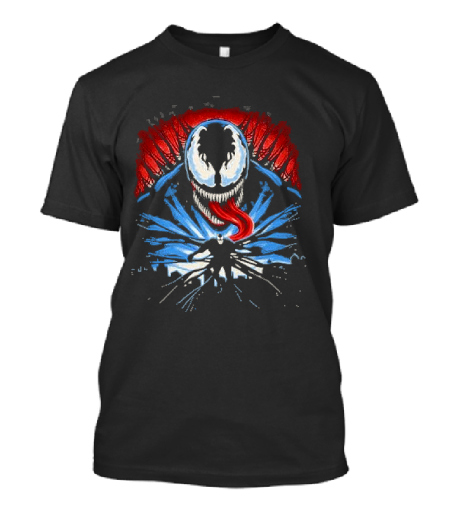 Venom Anti Hero Symbiote Red And Blue Cityscape Iconic T-Shirt