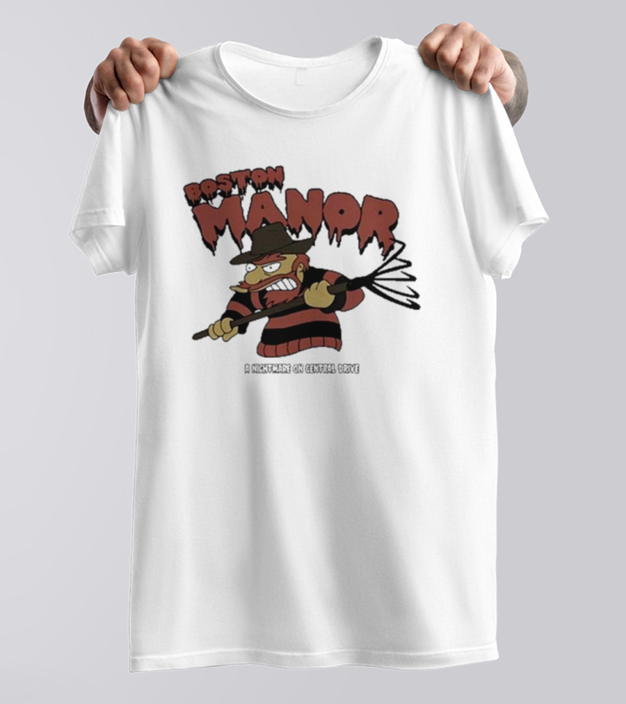 Boston Manor A Nightmare On Central Drive Freddy Krueger Parody Character T-Shirt