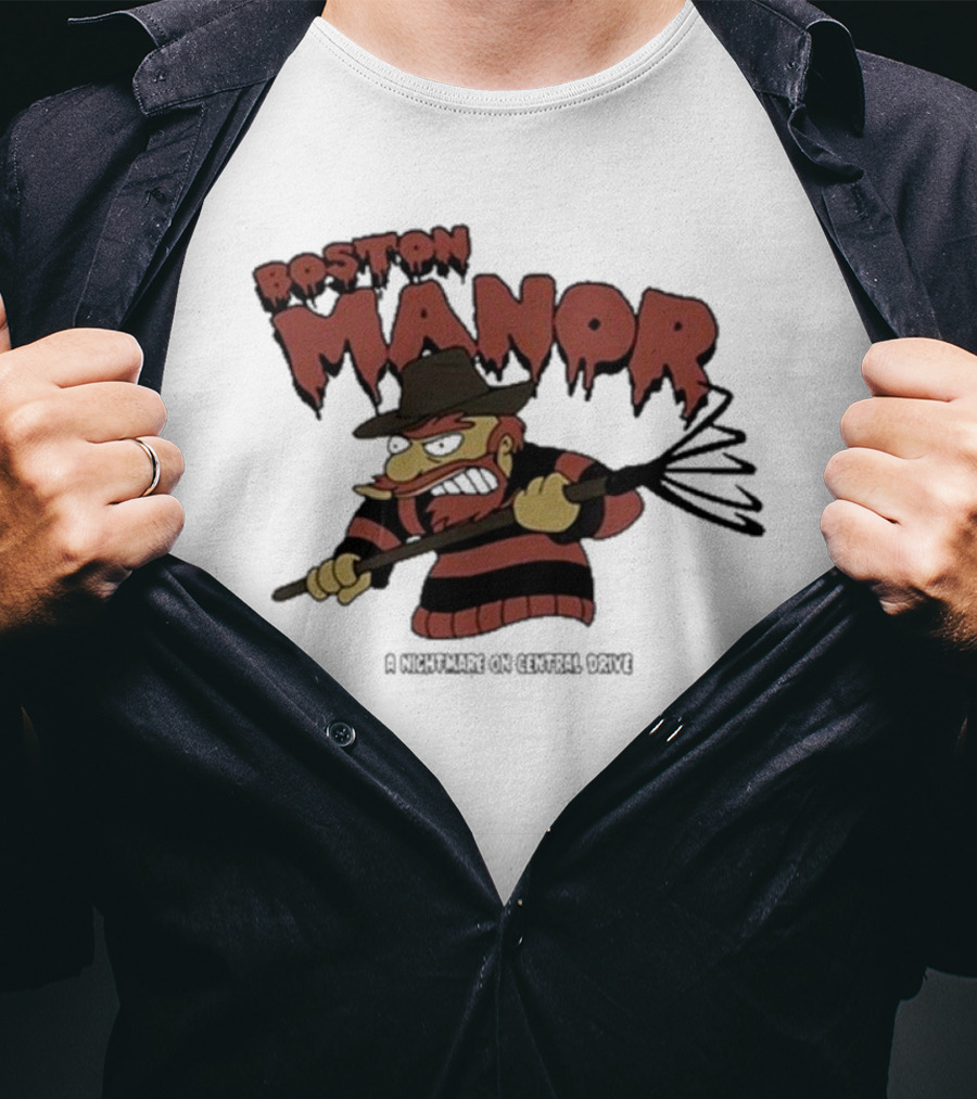 Boston Manor A Nightmare On Central Drive Freddy Krueger Parody Character T-Shirt
