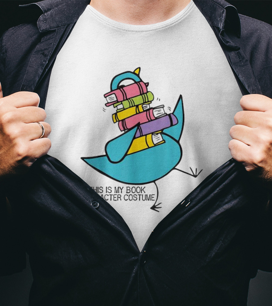 This Is My Book Character Costume Pigeon Holding Stack Of Books T-Shirt