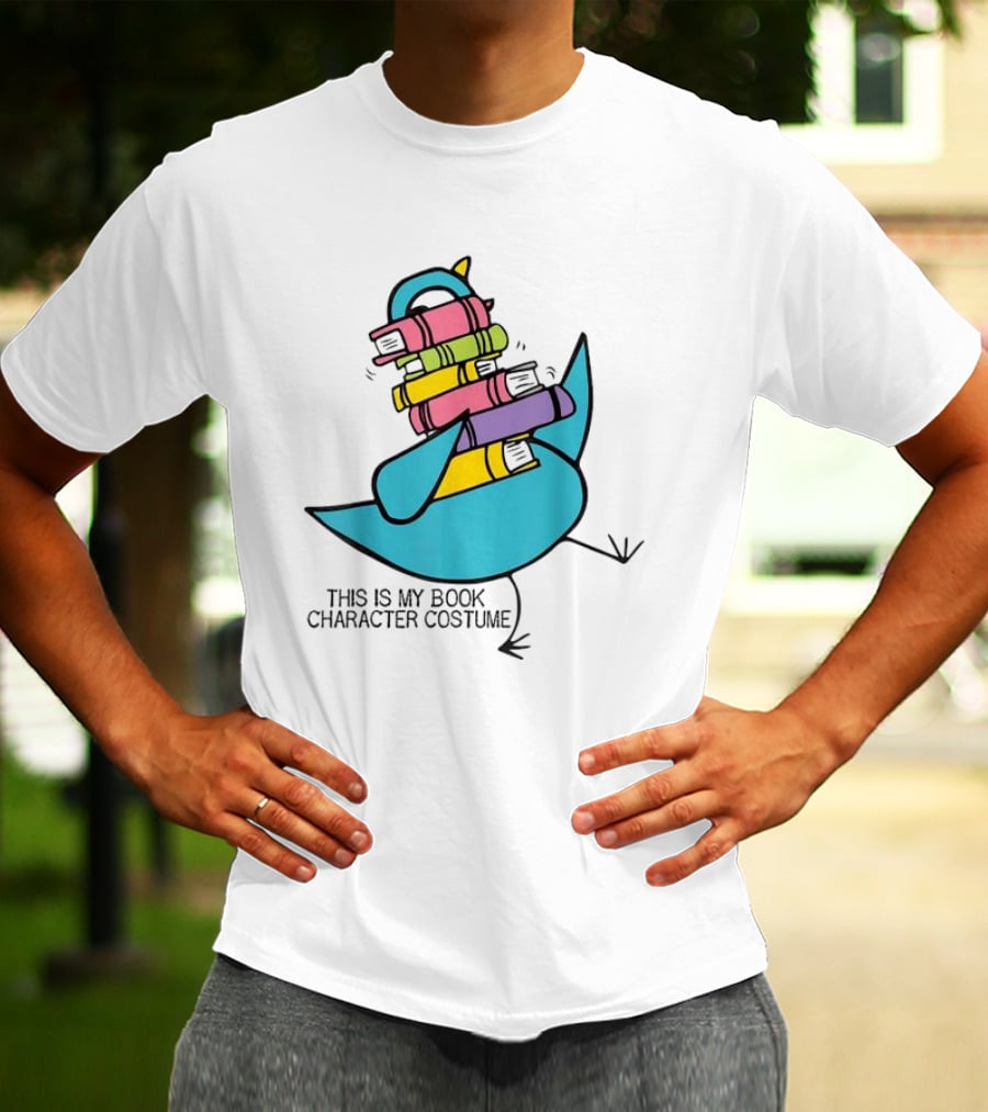This Is My Book Character Costume Pigeon Holding Stack Of Books T-Shirt