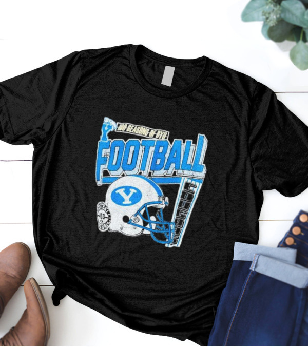 100 Seasons Of BYU Football Cougars Helmet Royal Army Brand T-Shirt