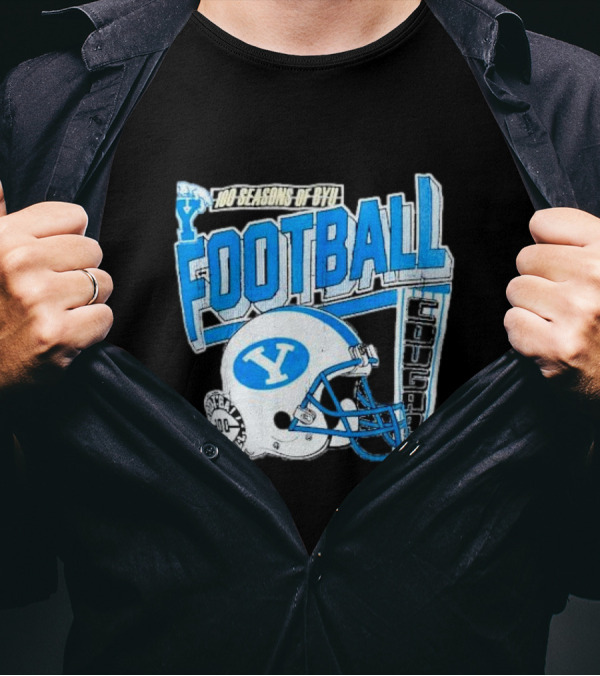 100 Seasons Of BYU Football Cougars Helmet Royal Army Brand T-Shirt