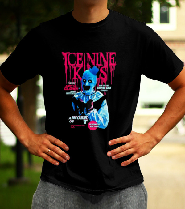 Ice Nine Kills Featuring Art The Clown Cutting Edge A Work Of T IX Delivering Cake With A Smile T-Shirt