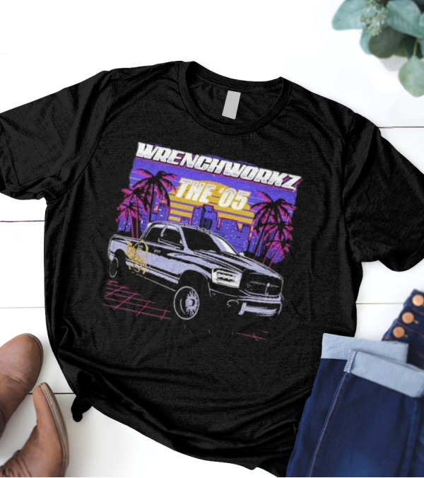 Wrench Workz The 05 Retro Truck With City And Palm Trees T-Shirt