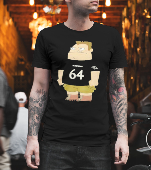 Ravens 64 Cartoon Character Tyler Linderbaum Only Fears God Texas Fears Oklahoma T-Shirt