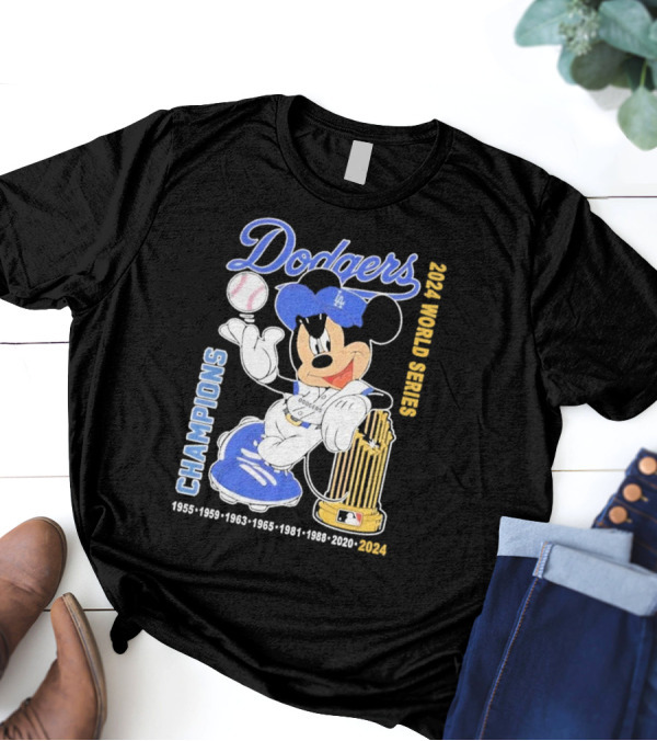 Dodgers X Mickey 2024 World Series Champions Dodgers 1955-1959-1963-1965-1981-1988-2020-2024 T-Shirt