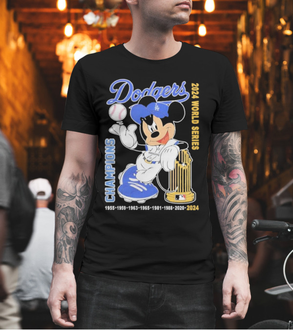 Dodgers X Mickey 2024 World Series Champions Dodgers 1955-1959-1963-1965-1981-1988-2020-2024 T-Shirt