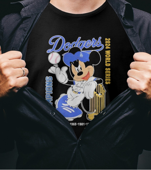 Dodgers X Mickey 2024 World Series Champions Dodgers 1955-1959-1963-1965-1981-1988-2020-2024 T-Shirt