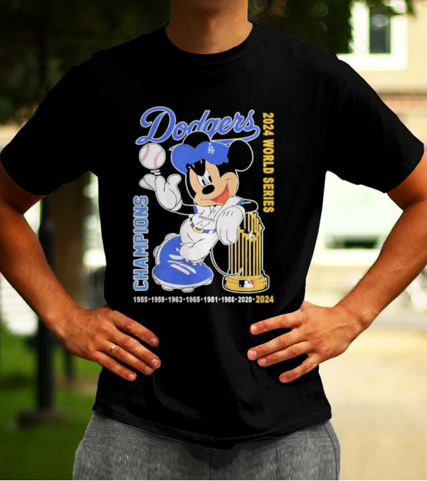 Dodgers X Mickey 2024 World Series Champions Dodgers 1955-1959-1963-1965-1981-1988-2020-2024 T-Shirt