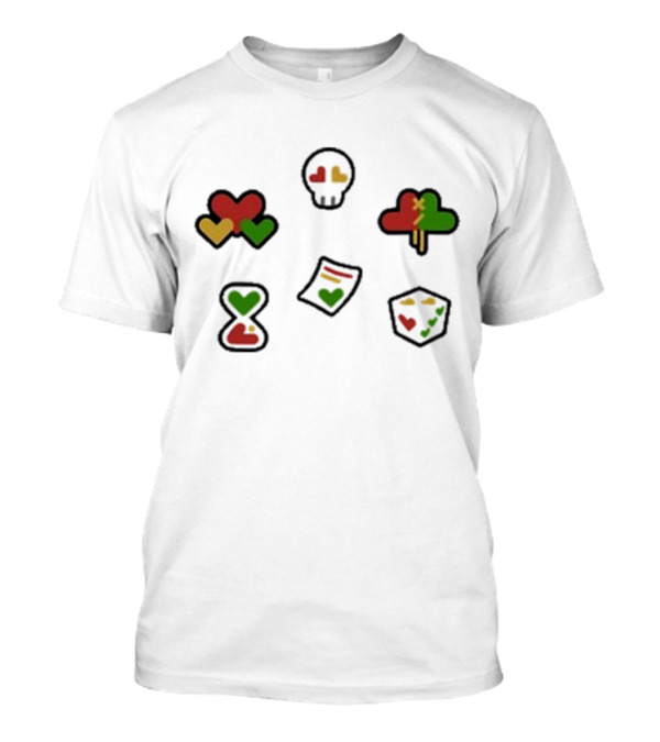 Grian 2024 Life Hearts Skull Tree Cube Time Document Icons T-Shirt