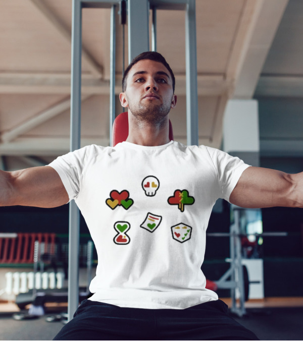 Grian 2024 Life Hearts Skull Tree Cube Time Document Icons T-Shirt